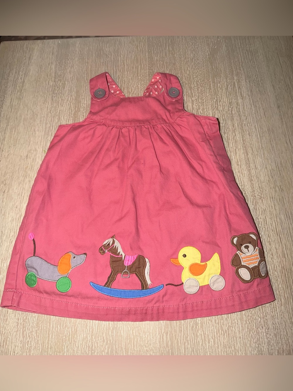 Baby Boden Pinafore Dress with Toy Appliqués size 6-12 months